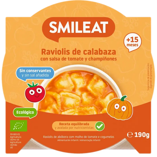 Smileat Kleiner Teller Kürbisravioli mit Tomatensoße Eco, 190 g