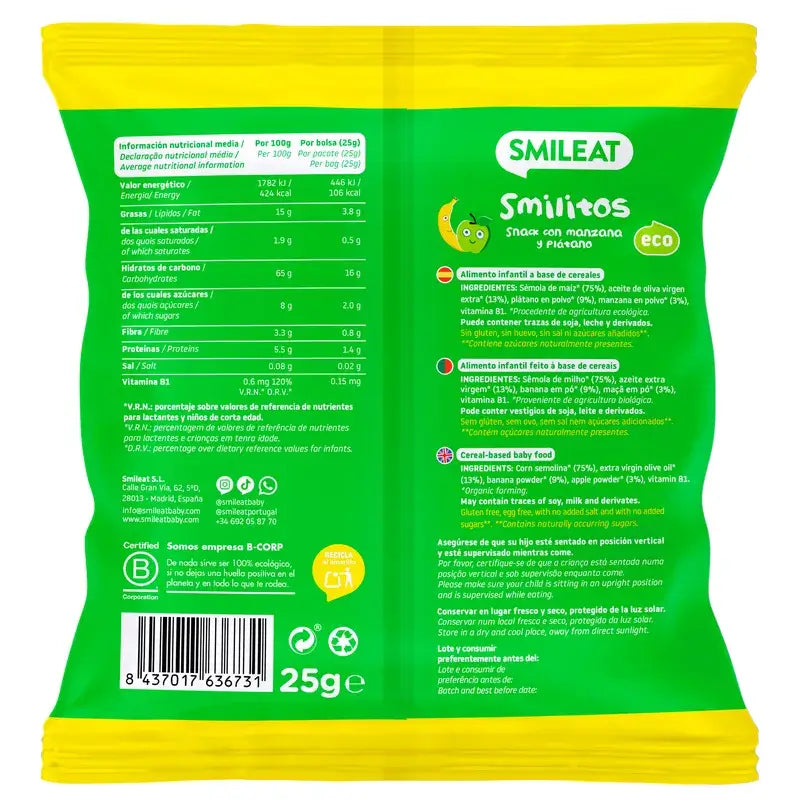 Smileat Smilito Snacks Apfel & Banane Eco Smileat , 25 Gramm