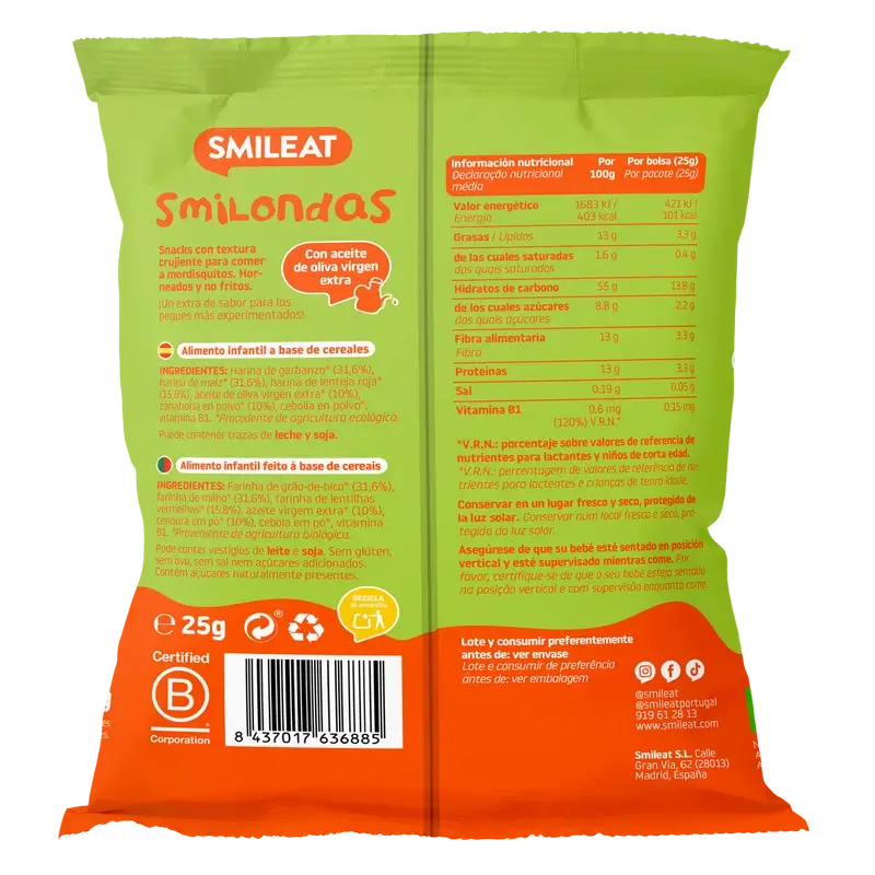 Smileat Smilondas Mais-Gemüse-Karotten-Snack, 25 Gramm