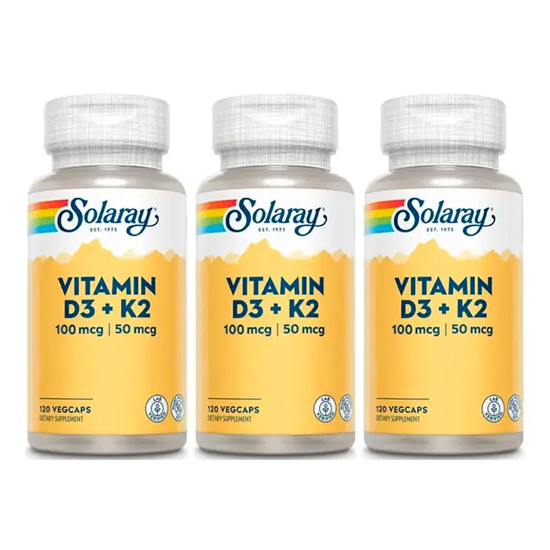 Solaray Vitamin D3 & K2 (Mk7) Packung 3 x 120 Kapseln