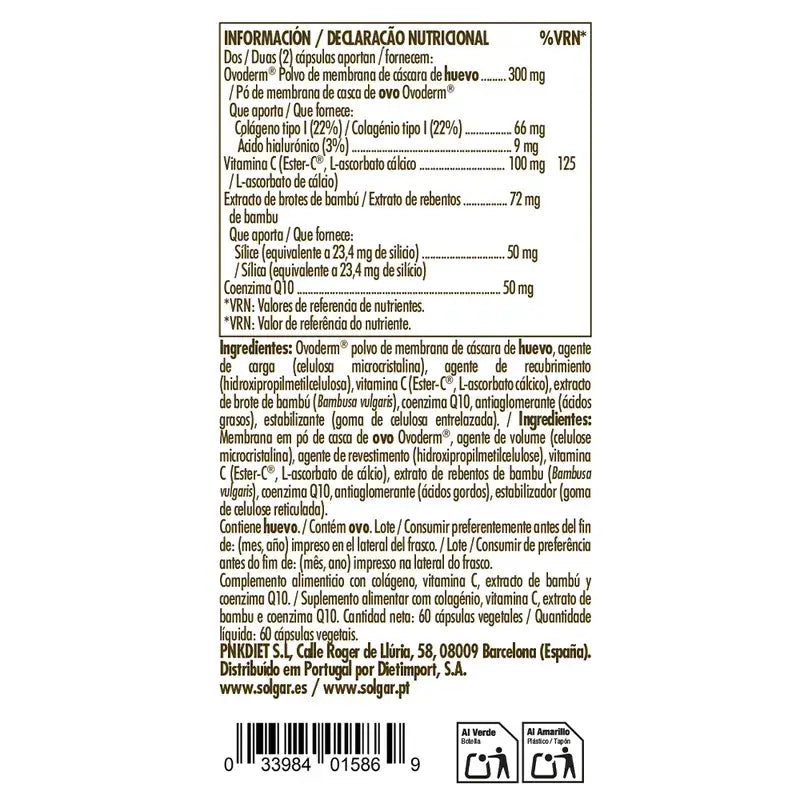 Solgar Vegetarisches Kollagen Ovoderm, 60 Veggie-Kapseln