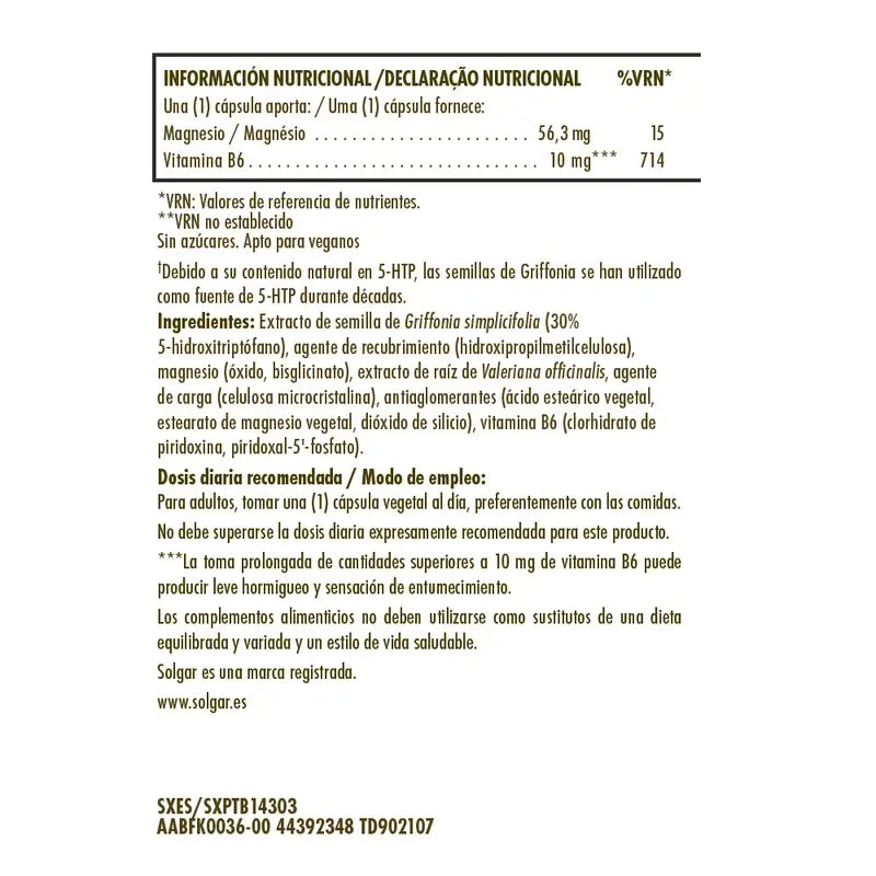 Solgar Griffonia 5 HTP-Komplex, 90 Kapseln