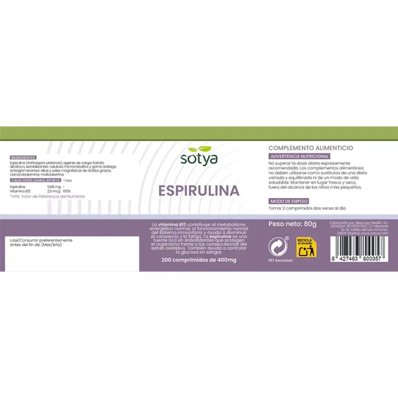 Sotya Spirulina + B12 400 Mg , 200 Kapseln