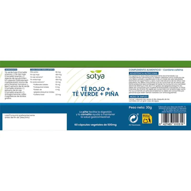 Sotya Roter Tee + Grüner Tee + Ananas 500 Mg , 60 Kapseln