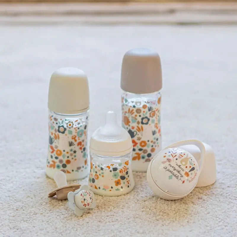 Suavinex Babyflasche 150 ml, Slow Flow (S), +0 Monate, Wonderland Flowers Pink