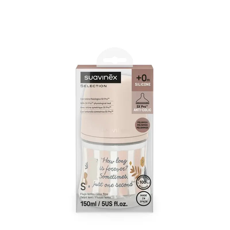 Suavinex Babyflasche 150 ml, Slow Flow (S), +0 Monate, Wonderland Pink