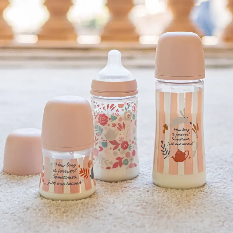 Suavinex Babyflasche 150 ml, Slow Flow (S), +0 Monate, Wonderland Pink