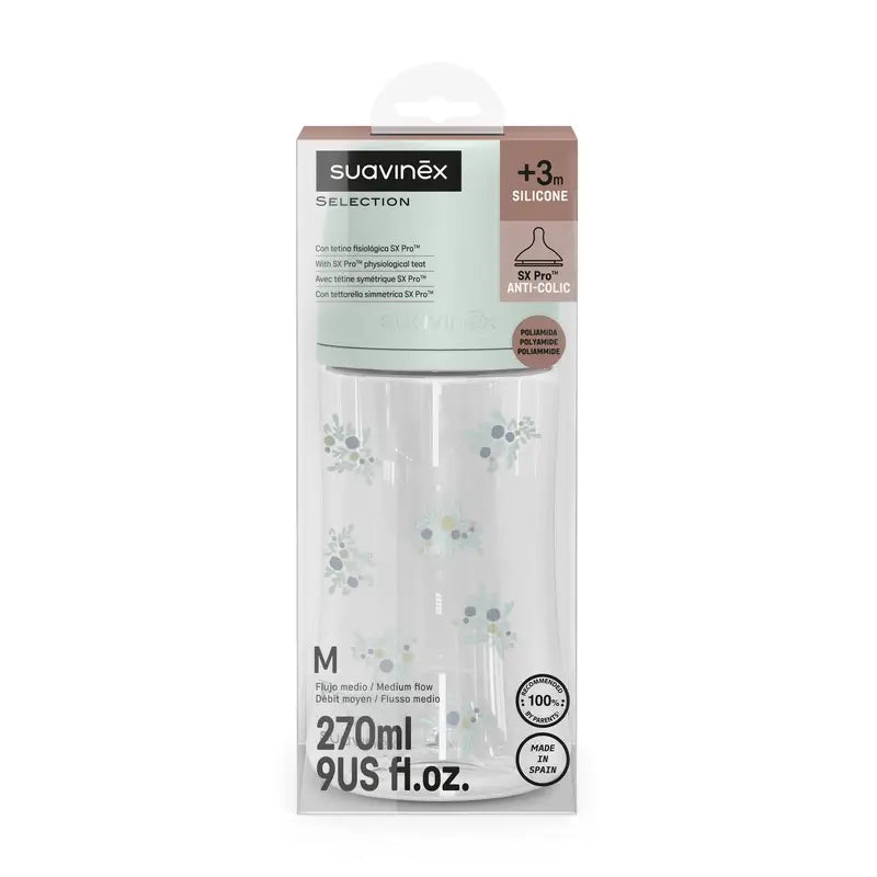 Suavinex Babyflasche 270 ml, Medium Flow (M), +3 Monate, Poesie Blau