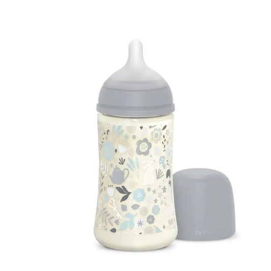 Suavinex Babyflasche 270 ml, Medium Flow (M), +3 Monate, Wonderland Flowers Blau