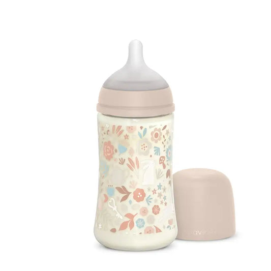 Suavinex Babyflasche 270 ml, Medium Flow (M), +3 Monate, Wonderland Flowers Pink