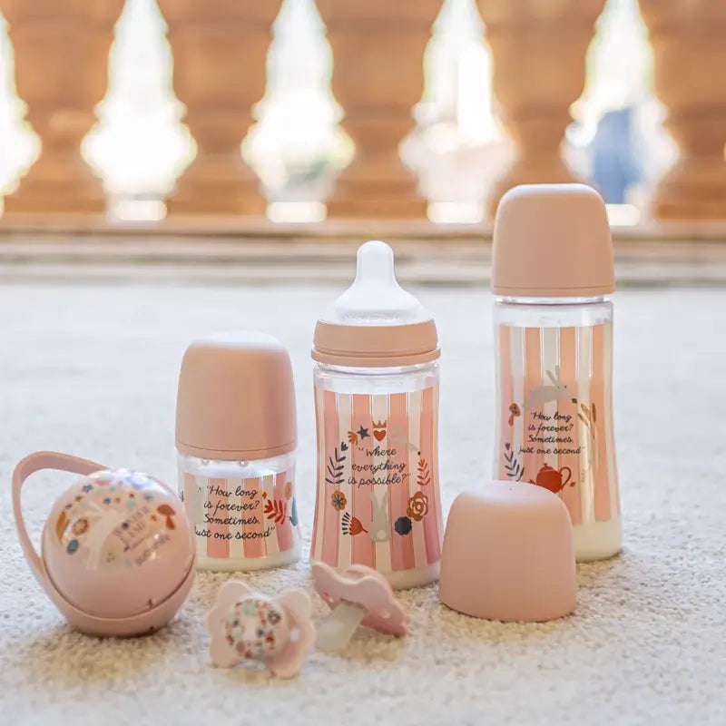 Suavinex Babyflasche 270 ml, Medium Flow (M), +3 Monate, Wonderland Pink