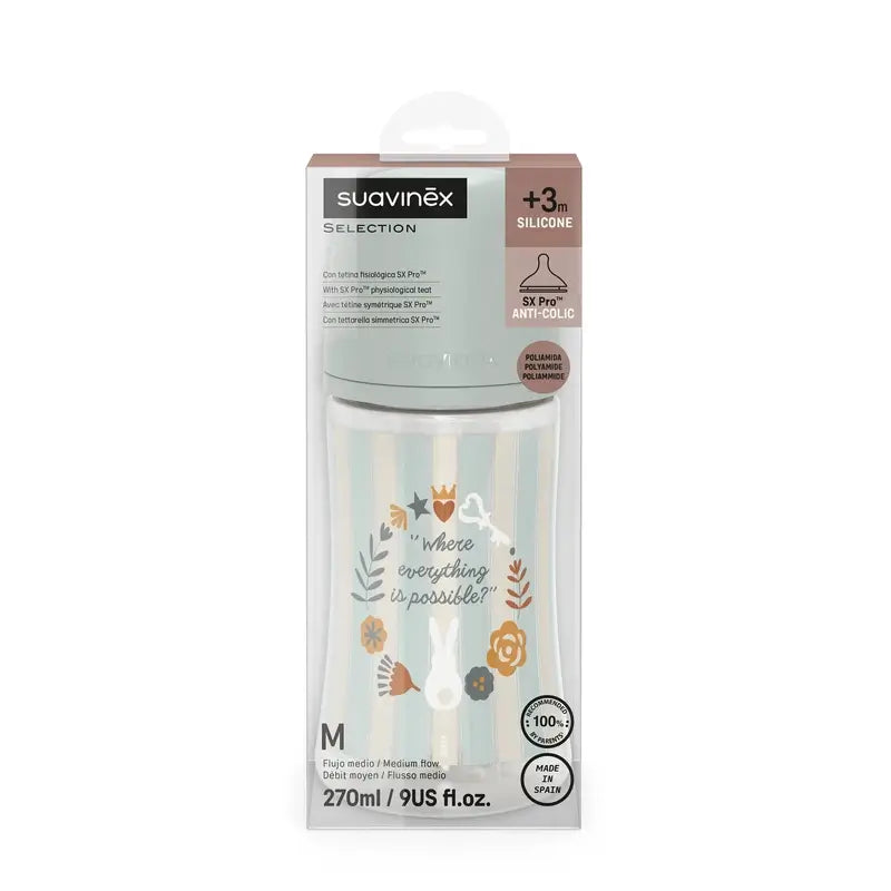 Suavinex Babyflasche 270 ml, Medium Flow (M), +3 Monate, Wonderland Grün