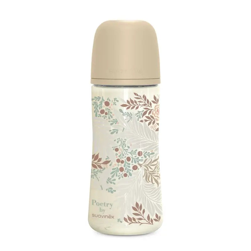 Suavinex Trinkflasche 360 ml, Dense Flow (L), +6 Monate, Poesie Beige