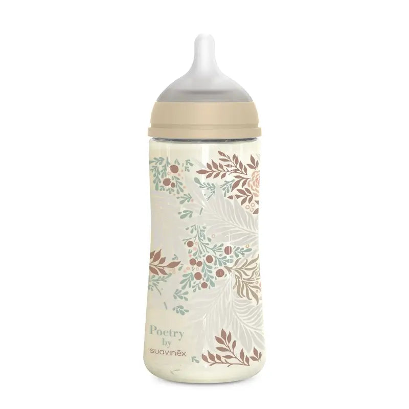Suavinex Trinkflasche 360 ml, Dense Flow (L), +6 Monate, Poesie Beige