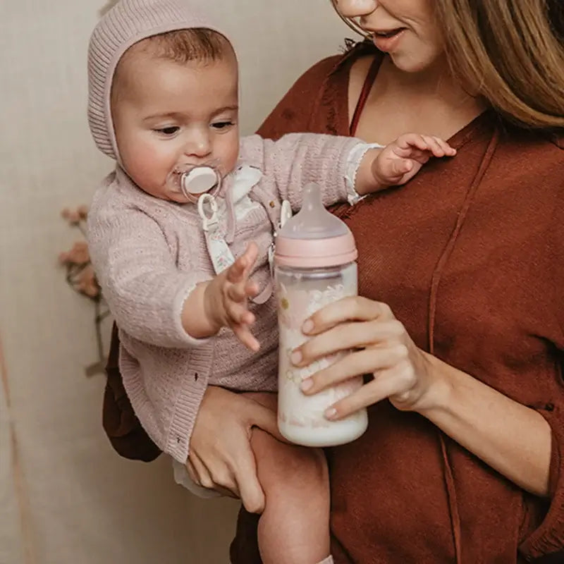 Suavinex Babyflasche 360 ml, Dense Flow (L), +6 Monate, Poesie Rosa
