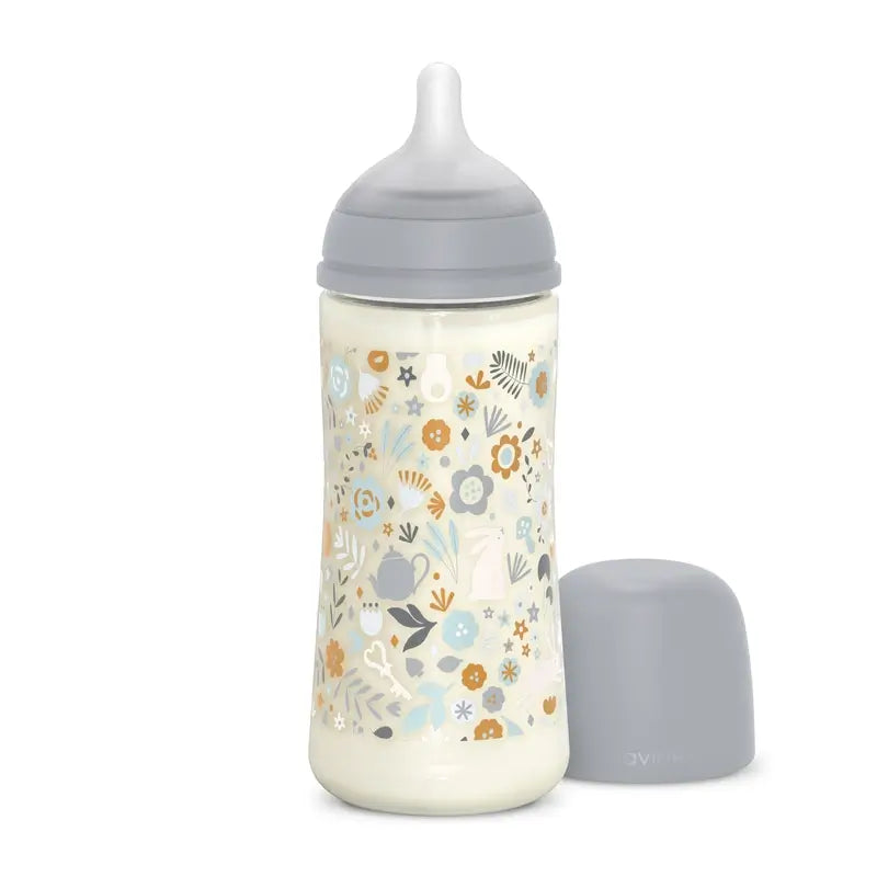 Suavinex Babyflasche 360 ml, Dense Flow (L), +6 Monate, Wonderland Flowers Blau
