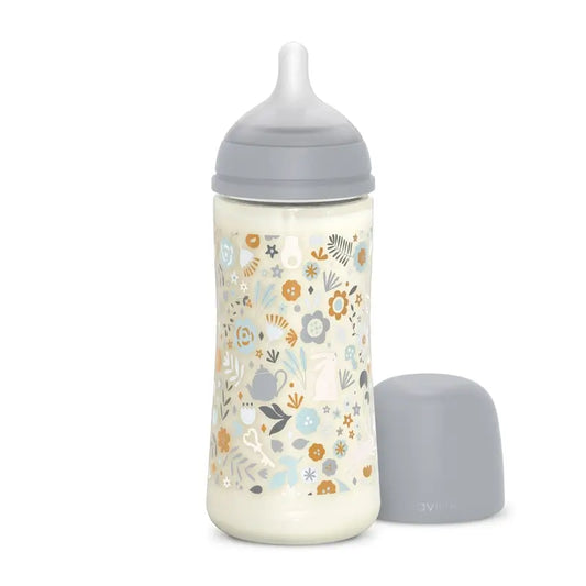 Suavinex Babyflasche 360 ml, Dense Flow (L), +6 Monate, Wonderland Flowers Blau