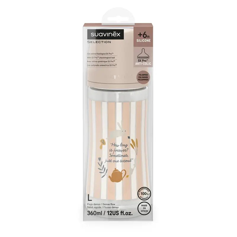 Suavinex Babyflasche 360 ml, Dense Flow (L), +6 Monate, Wonderland Pink