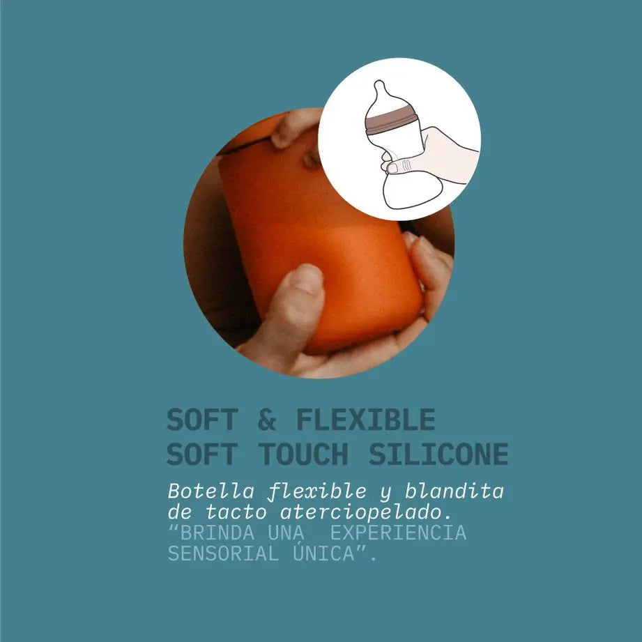 Suavinex Babyflasche mit Silikonflasche 240 ml, Physiologischer Sauger Sx Pro, Medium Flow (M). +3 Monate. Farbe Essenz, Grau