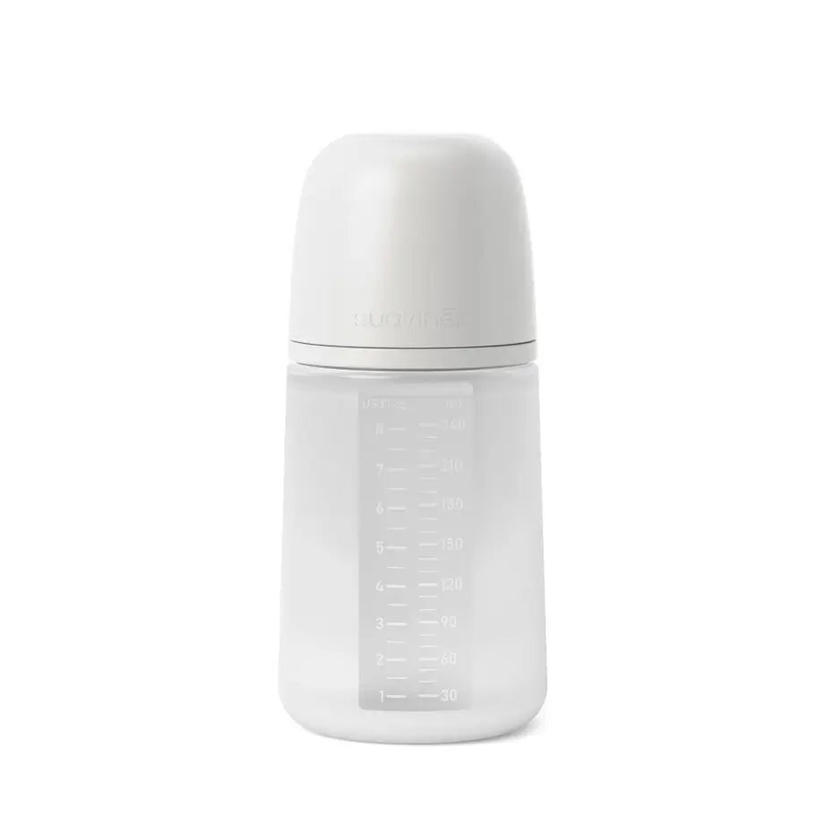 Suavinex Babyflasche mit Silikonflasche 240 ml, Physiologischer Sauger Sx Pro, Medium Flow (M). +3 Monate. Farbe Essenz, Grau