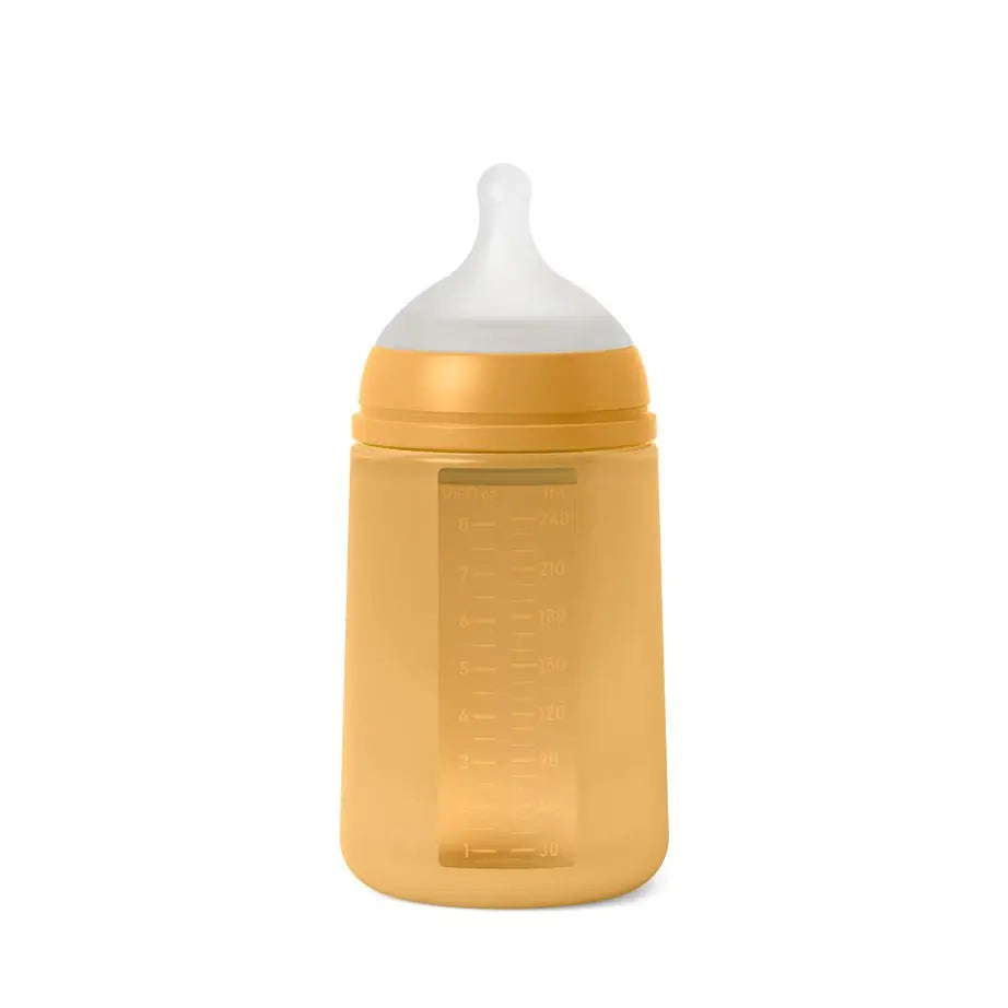 Suavinex Babyflasche mit Silikonflasche 240 ml, Physiologischer Sauger Sx Pro, Medium Flow (M). +3M. Farbe Essenz, Senf