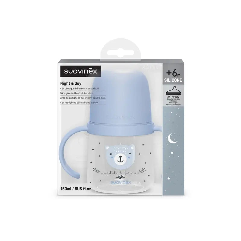 Suavinex Nachtflasche Night & Day +6 Monate Wild&Free Blau, 150 ml