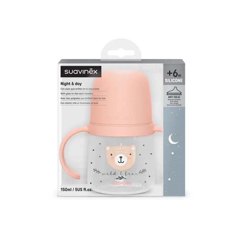 Suavinex Nachtflasche Night & Day +6 Monate Wild&Free Pink, 150 ml