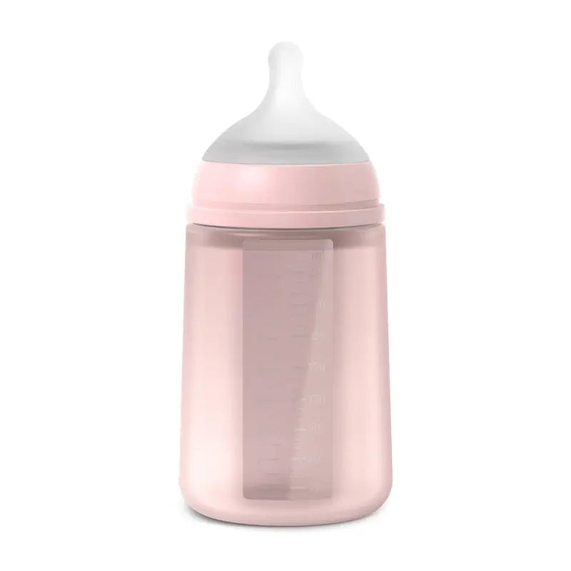 Suavinex Silikonflasche 240 ml, mittlerer Durchfluss (M), +3 Monate, Rosenwasser