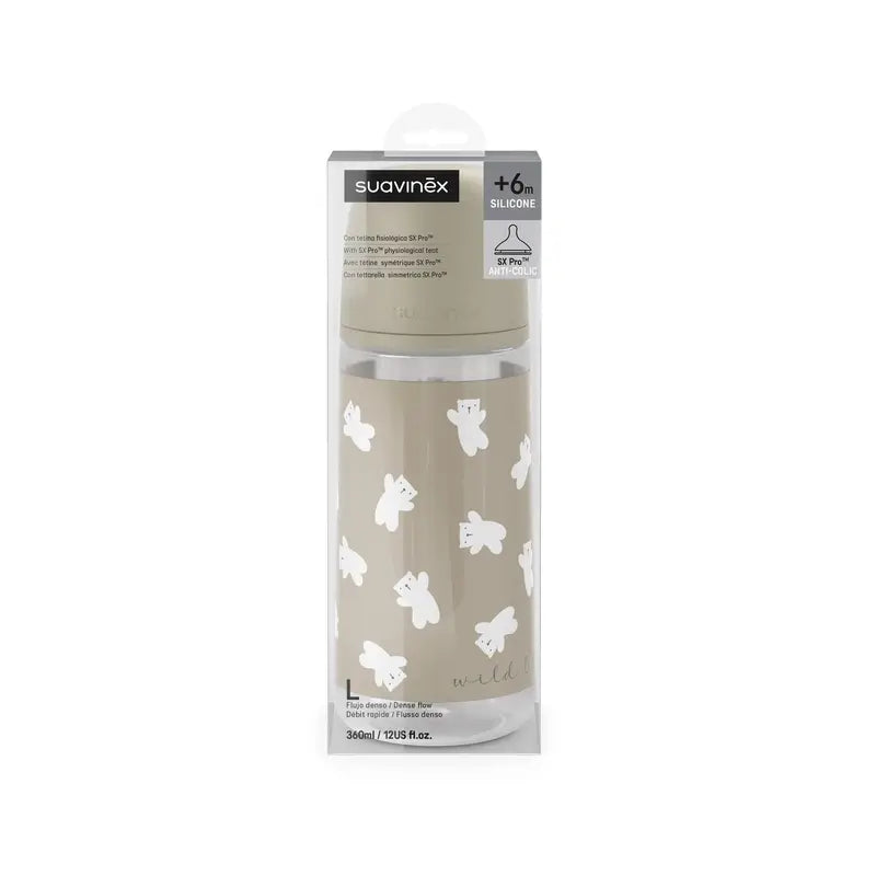 Suavinex Sx Pro Sauger Dense Flow Flasche (L) +6 Monate Wild&Free Beige, 360 ml