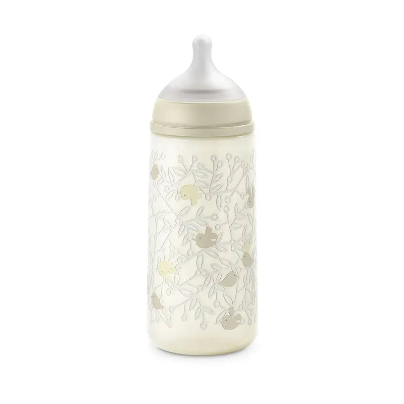 Suavinex Trinkflasche Sauger Sx Pro Dense Flow (L) +6 Monate Birdies Beige, 360 ml