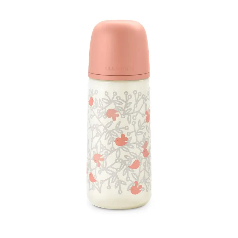 Suavinex Trinkflasche Sauger Sx Pro Dense Flow (L) +6 Monate Birdies Pink, 360 ml