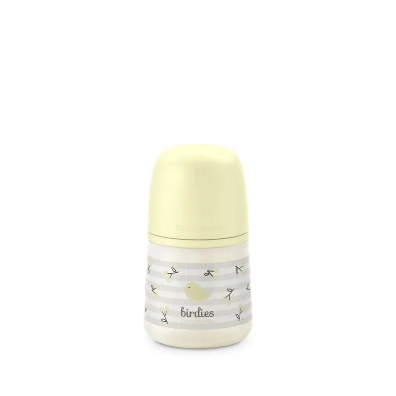 Suavinex Trinkflasche Sauger Sx Pro Slow Flow (S) +0 Monate Birdies Beige, 150 ml