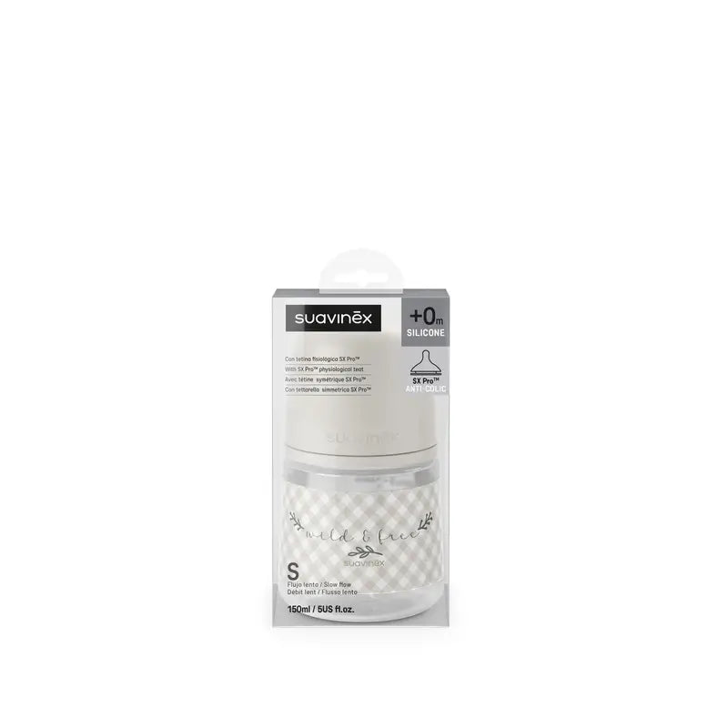 Suavinex Nuckelflasche Sx Pro Slow Flow (S) +0 Monate Wild&Free Beige, 150 ml