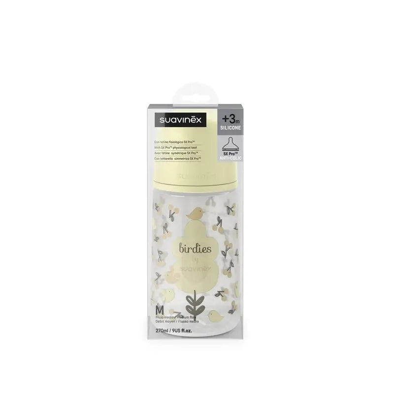 Suavinex Babyflaschensauger Sx Pro Medium Flow (M) +3 Monate Birdies Beige, 270 ml