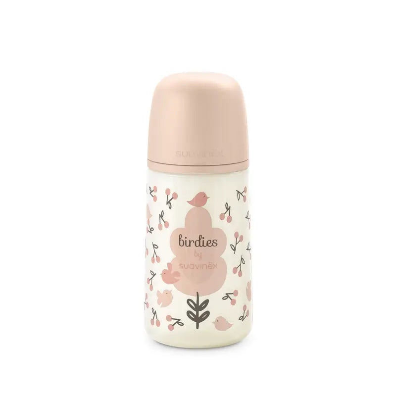 Suavinex Babyflaschensauger Sx Pro Medium Flow (M) +3 Monate Birdies Pink, 270 ml