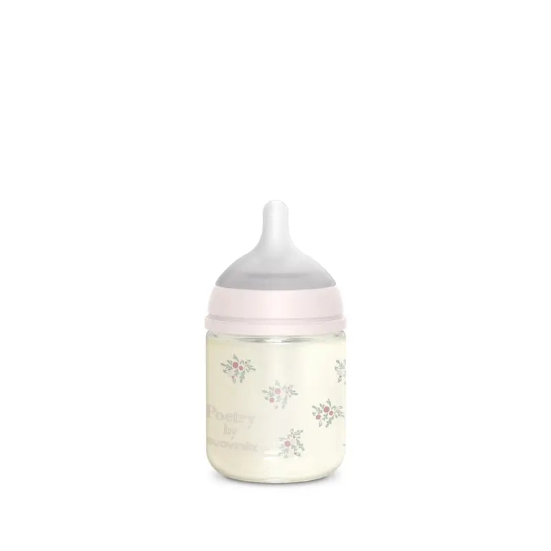 Suavinex Babyflasche Glas 120 ml, Slow Flow (S), +0 Monate, Rosa Poesie