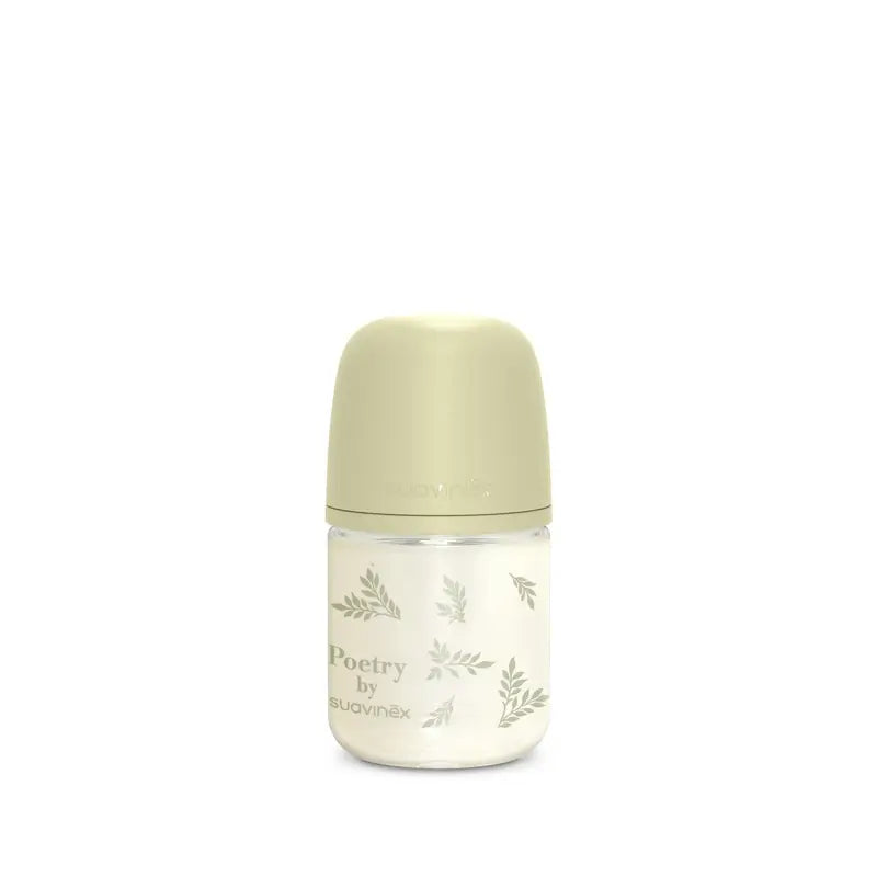 Suavinex Glasflasche 120 ml, Slow Flow (S), +0 Monate, Poesie Grün