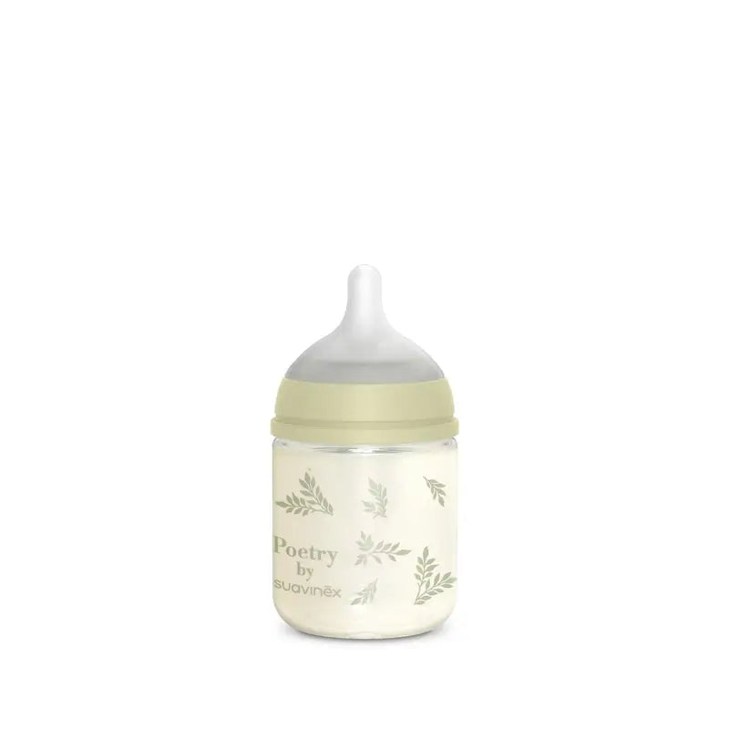 Suavinex Glasflasche 120 ml, Slow Flow (S), +0 Monate, Poesie Grün