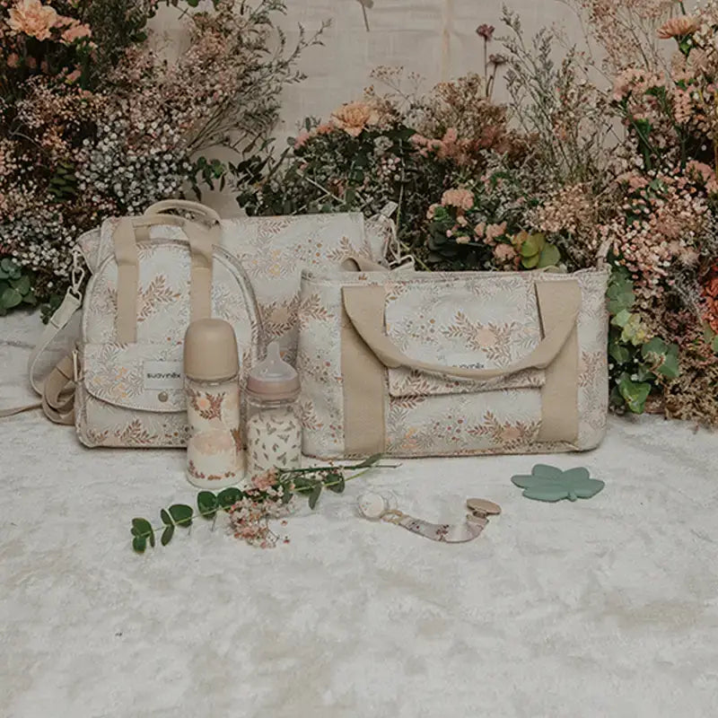 Suavinex Rechteckige Poesie Beige Gedruckt Brotkorb Babywagen Tasche