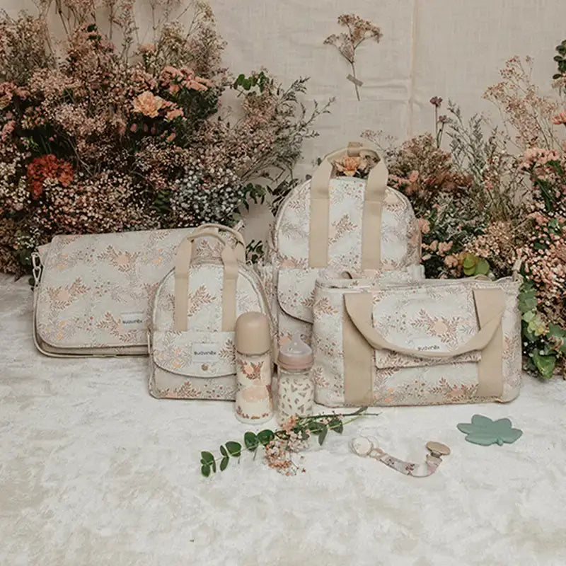 Suavinex Mutterschaft Handtasche Poesie Beige gedruckt Umhängetasche