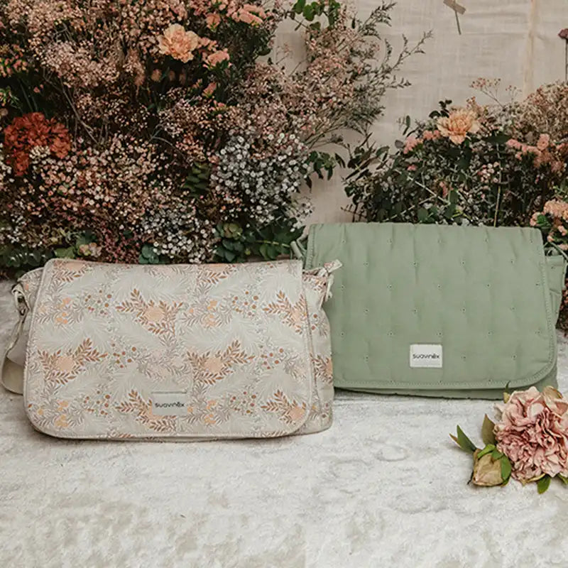 Suavinex Mutterschaft Handtasche Poesie Beige gedruckt Umhängetasche
