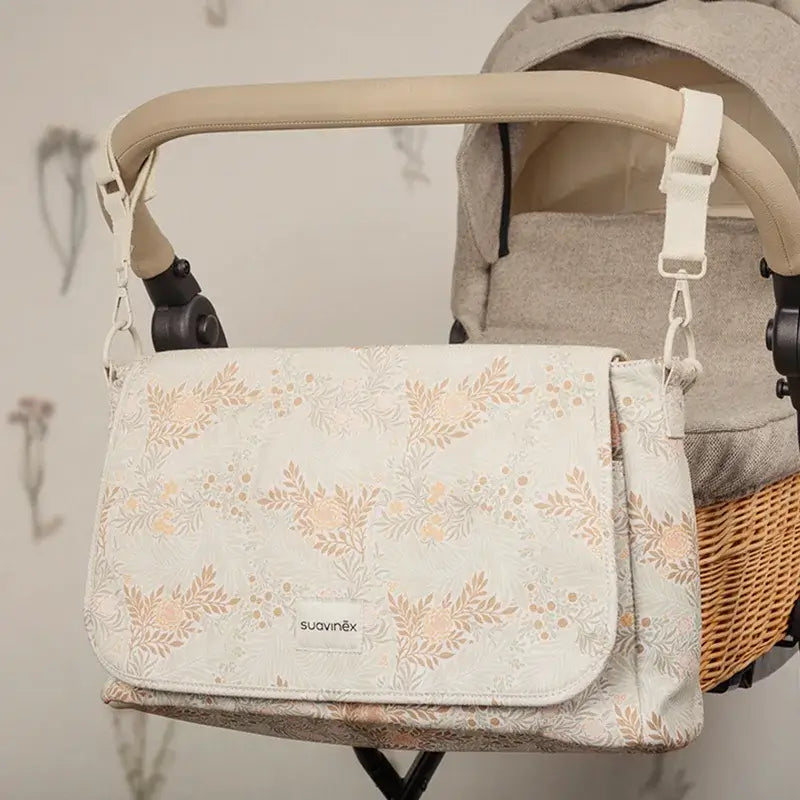 Suavinex Mutterschaft Handtasche Poesie Beige gedruckt Umhängetasche