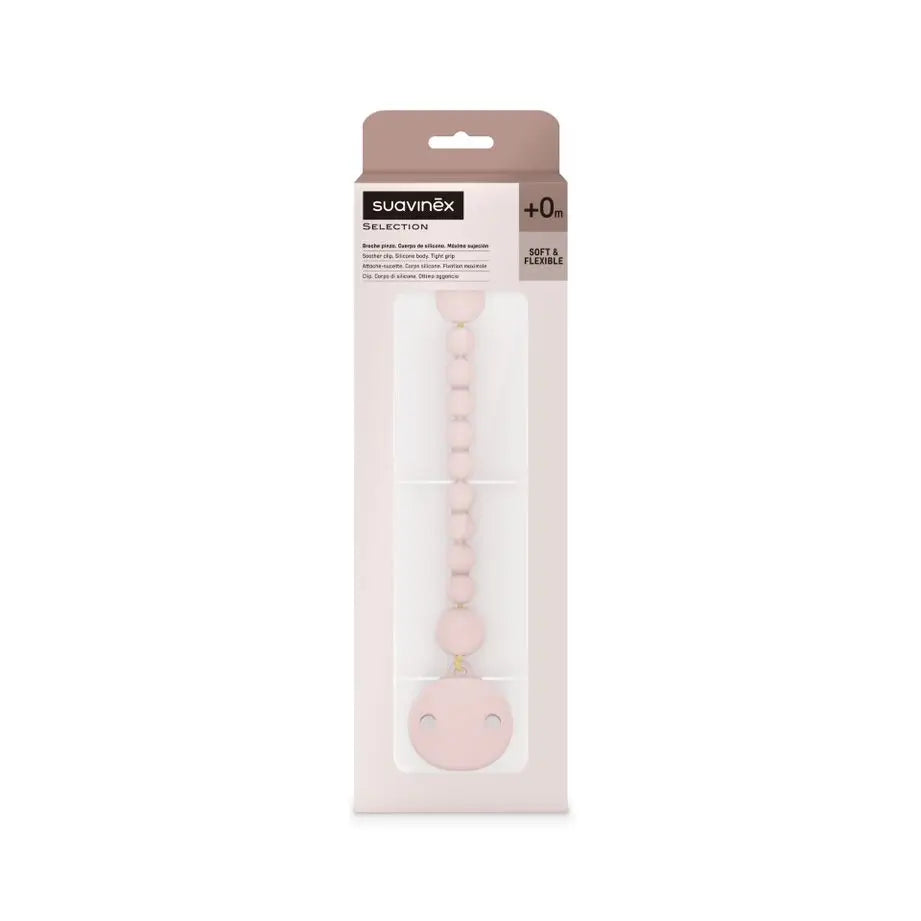 Suavinex Silikon Clip, Schnullerhalter mit Silikonkette einteilig, +0 Monate, Farbe Essence, Nude