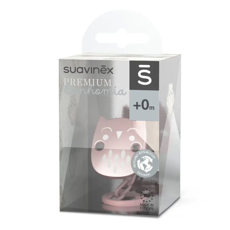 Suavinex Pin Clip Premium. Schnullerkette mit mattem Metalleffekt. +0 Monate. Rosa