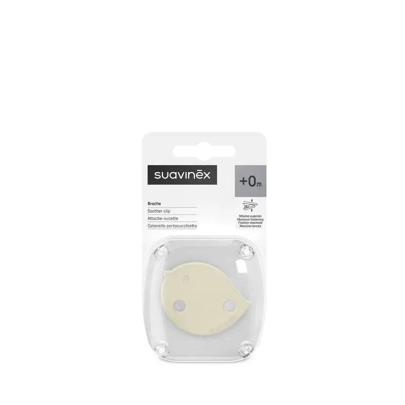 Suavinex Brosche Clip Schnuller Halter +0 Monate Vögelchen Beige