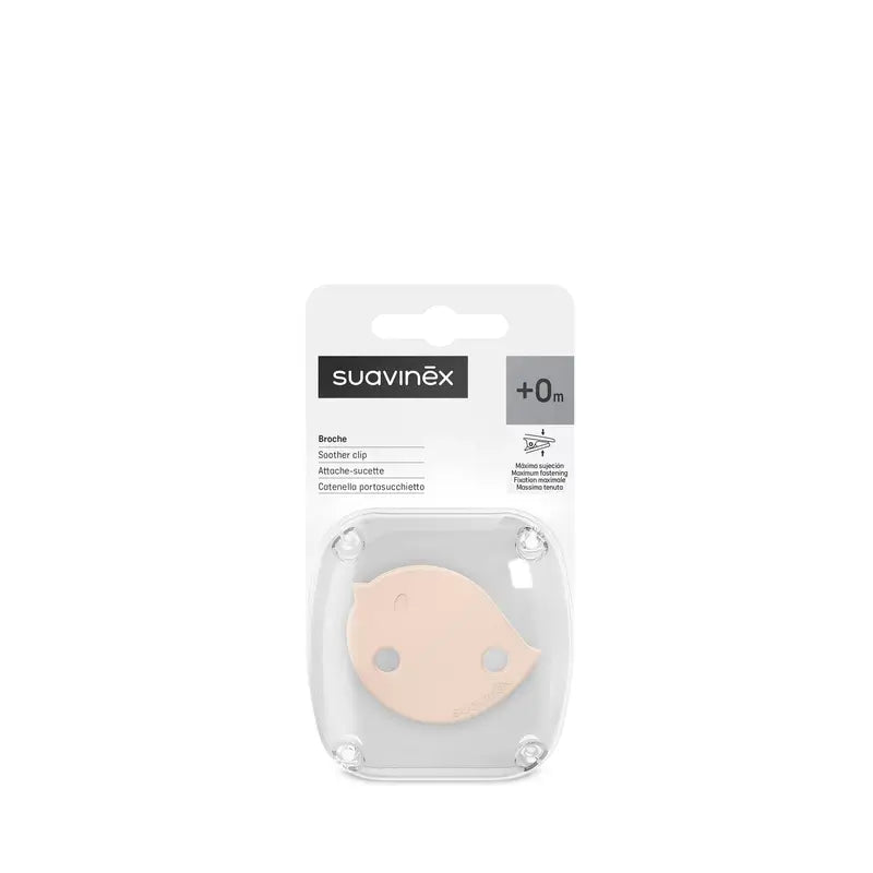 Suavinex Brosche Clip Schnuller Halter +0 Monate Vögelchen Rosa