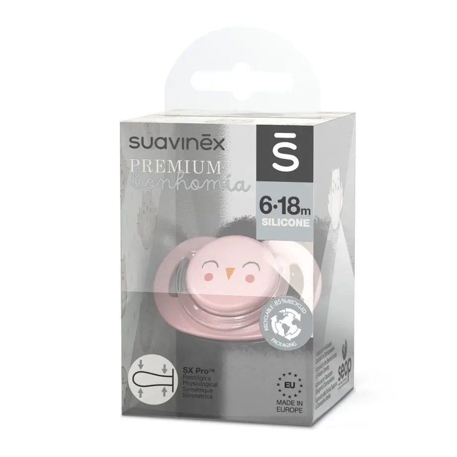 Suavinex Premium Schnuller für Babys von 6-18 Monaten. Schnuller mit physiologischem Silikonsauger Sx Pro. Bonhomia, Rosa