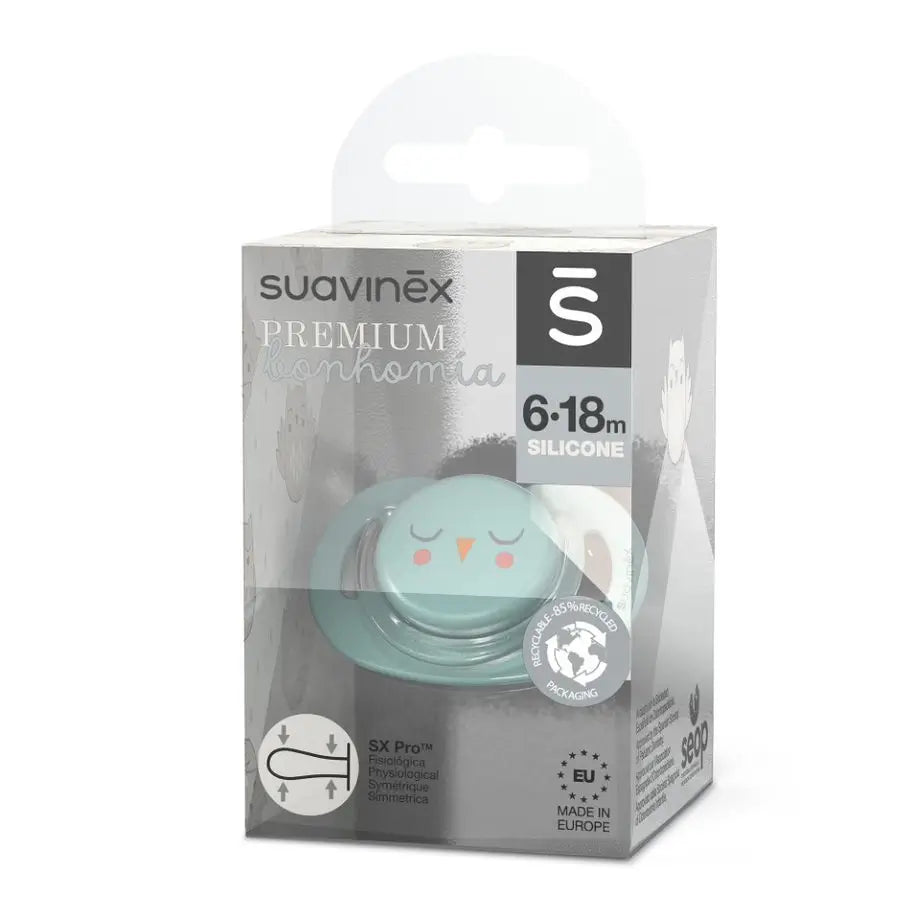 Suavinex Premium Schnuller für Babys von 6-18 Monaten. Schnuller mit physiologischem Silikonsauger Sx Pro. Bonhomia, Grün