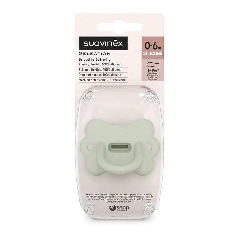 Suavinex Schnuller alle Silikon Sx Pro, 0/6 Monate, Schmetterling See grün
