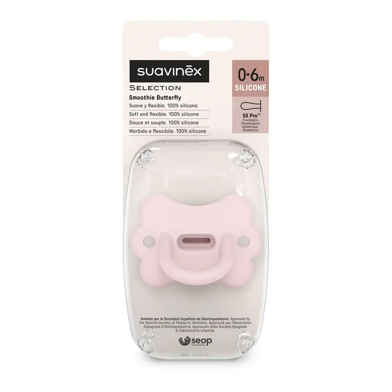 Suavinex Schnuller alle Silikon Schnuller Sx Pro, 0/6 Monate, Schmetterling Rosenwasser